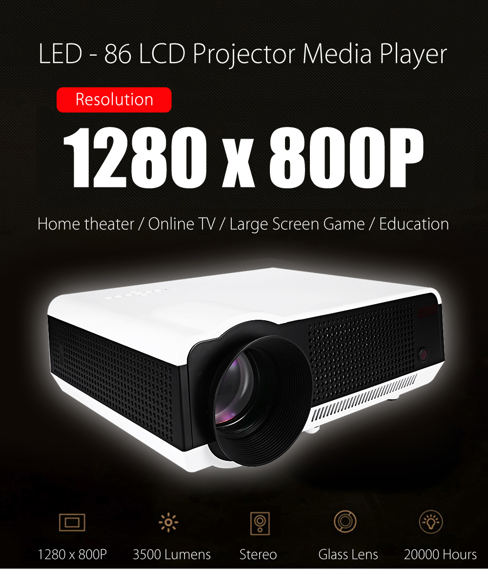 LED - 86 LCD Projector 3500 Lumens 1280 x 800 Pixels for Home Office Education