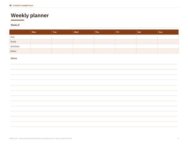Preview of Printable Weekly Assignment Tracker